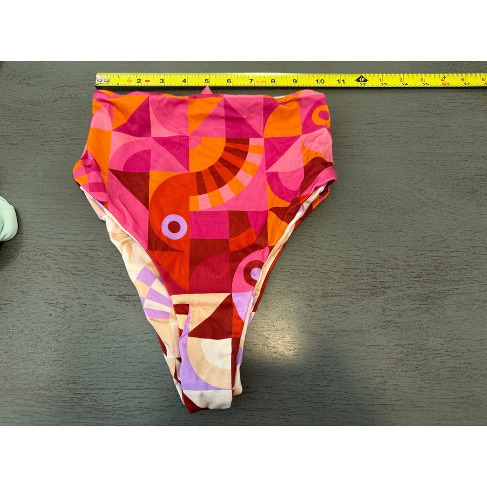 Farm Rio High Waisted Bikini Bottoms Geometric Pink Orange Abstract Small